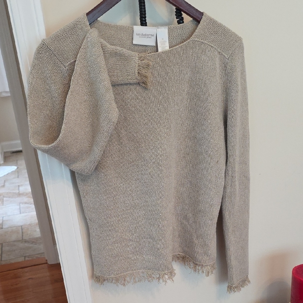 Liz Claiborne Taupe Frayed Hem Sweater